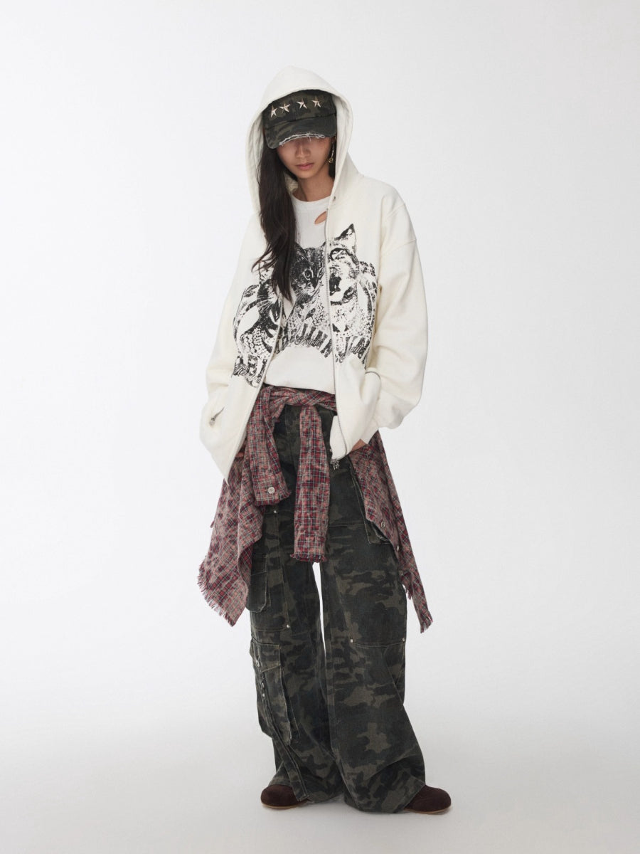 Washed Plaid Frayed-Edge Fitted Shirt