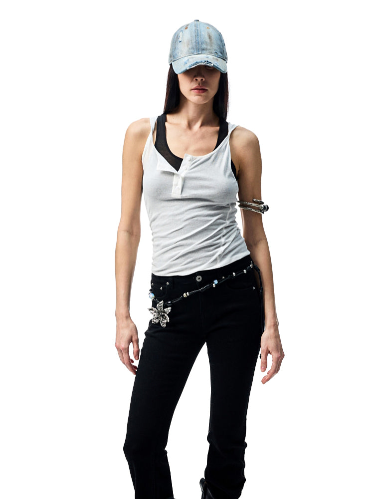 Double-layer Fake Two-piece Color-Blocking Vest