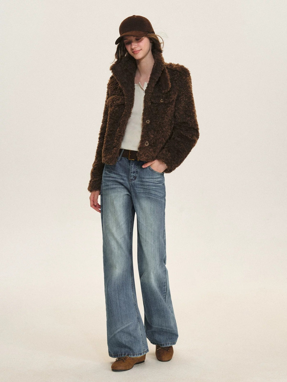 Vintage Cropped Plush Collar Coat