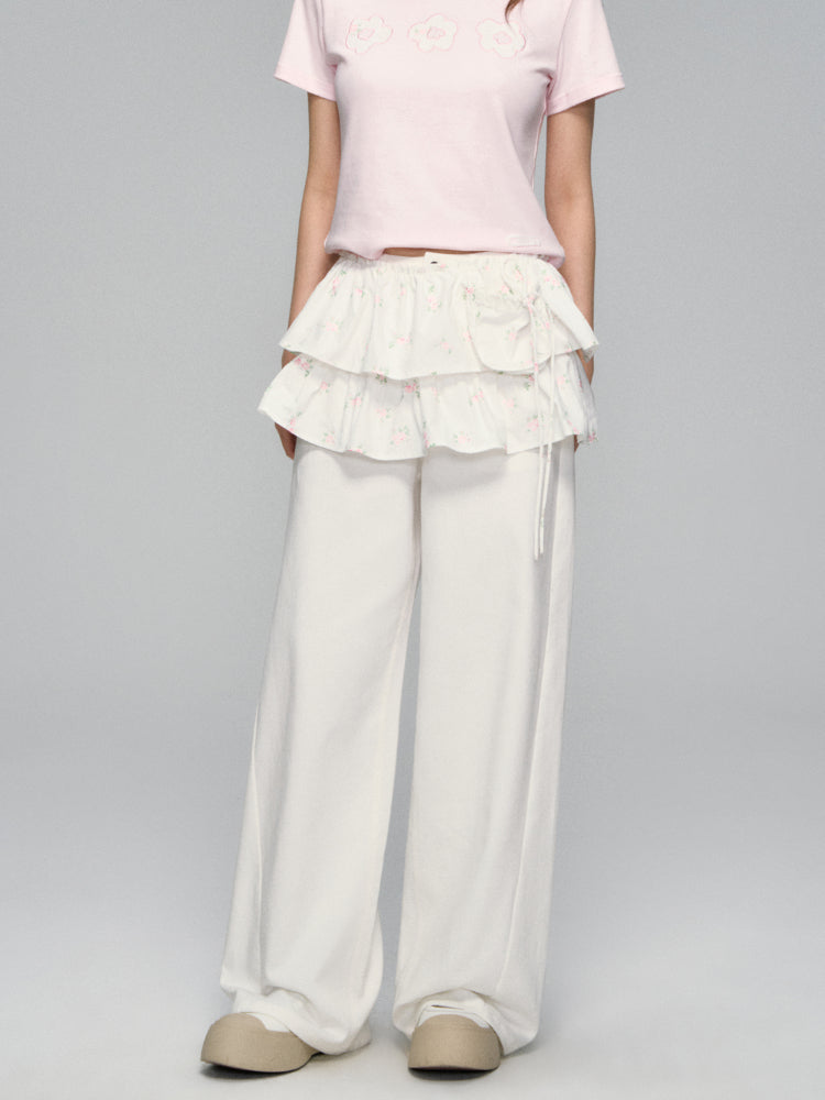 Floral Drawstring Pocket Multi-Layered Cake Skirt