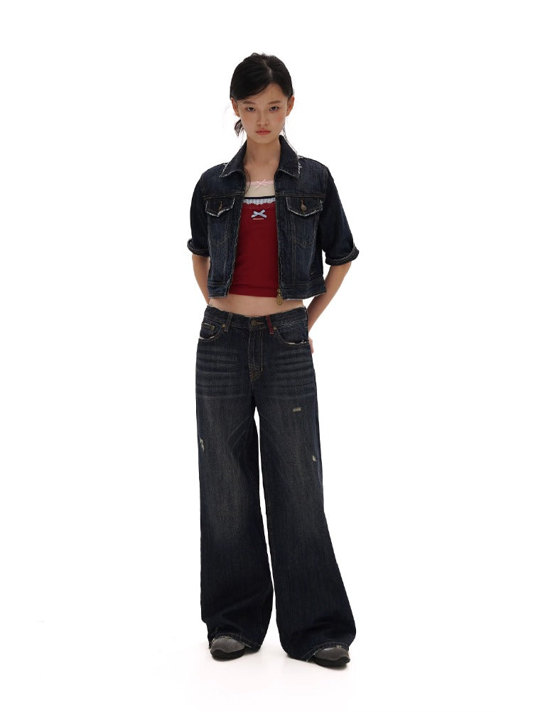 Vintage Cat Whisker Spray Camouflage Denim Capri & Pants