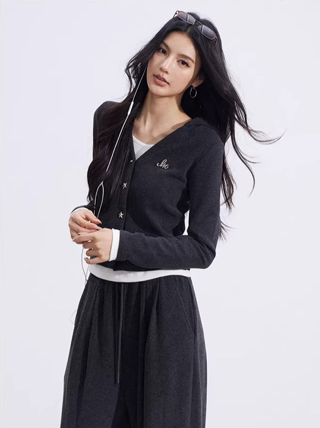 Deep Gray Hooded Sweatshirt Set