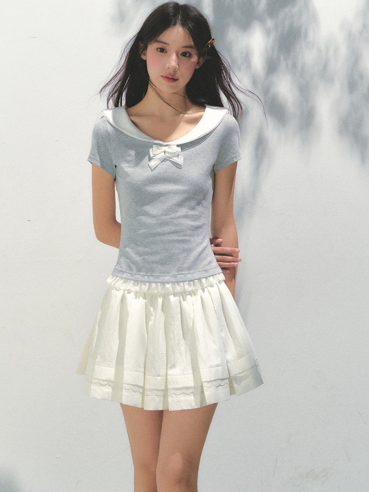 Contrast Color Fake Two-piece Short-sleeve T-shirt