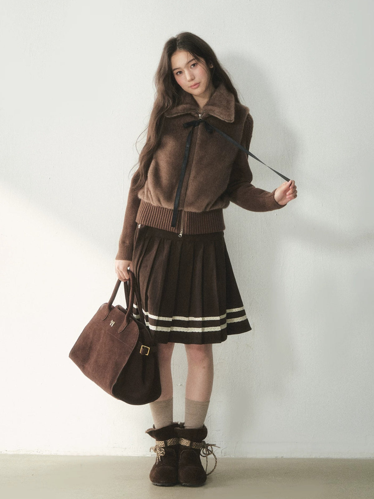 Oversized Collar Faux Fur Jacket