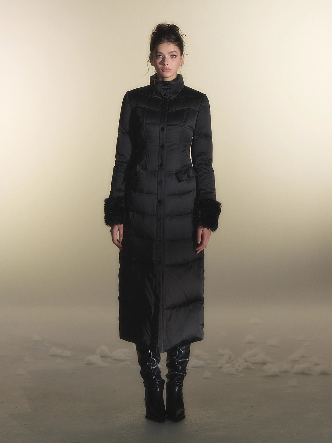 White Duck Down Waist-Coated Long Down Jacket