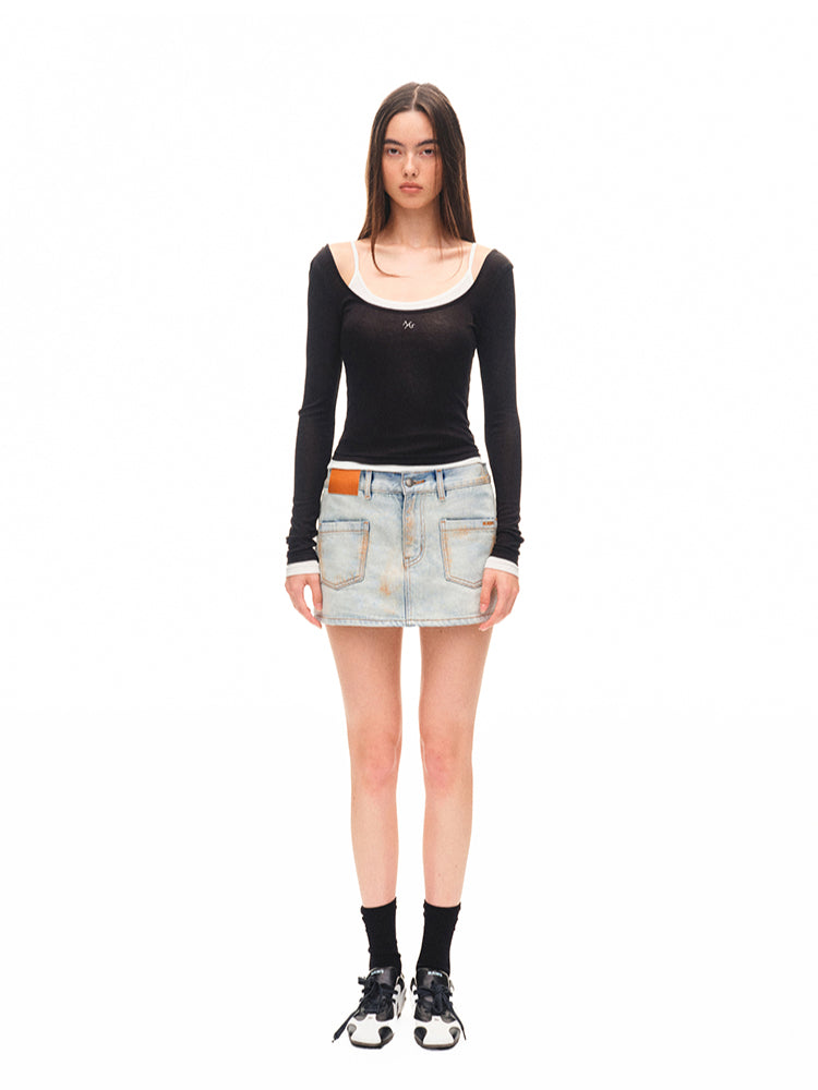 Fold-structured Low-waist Skirt