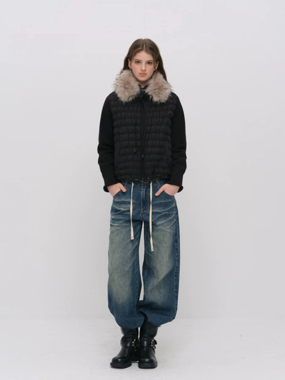 Quilted Down Knit Patchwork Jacket