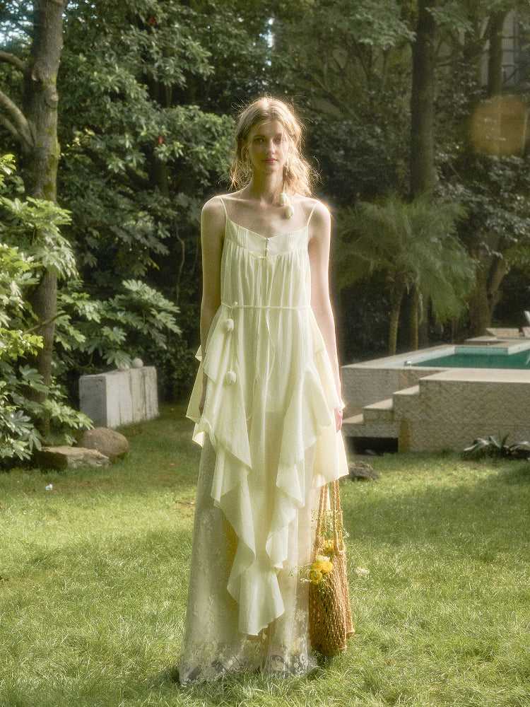 Washed Cotton Irregular Design Slip Dress