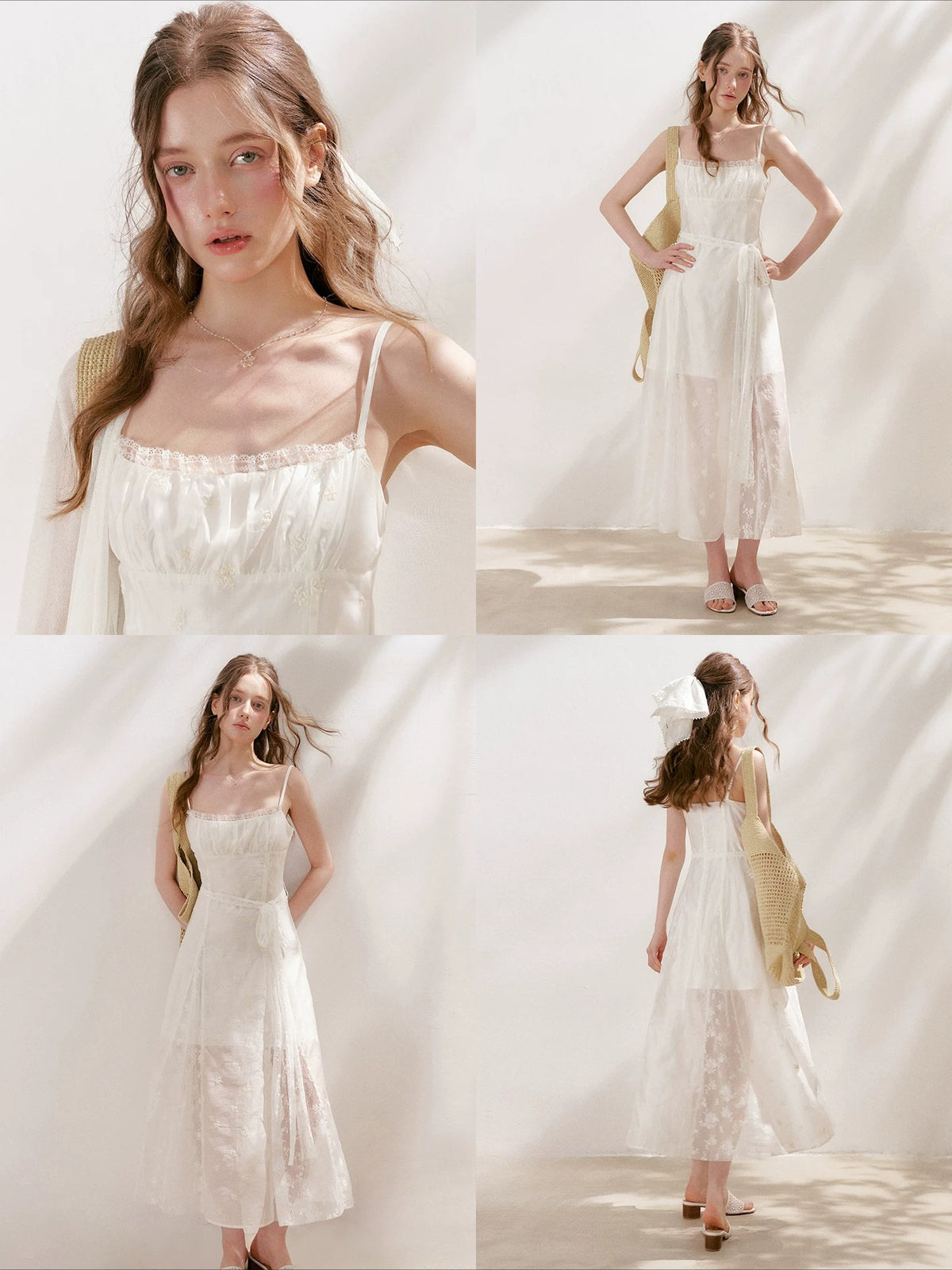 Apricot Embroidered Lace Midi Dress