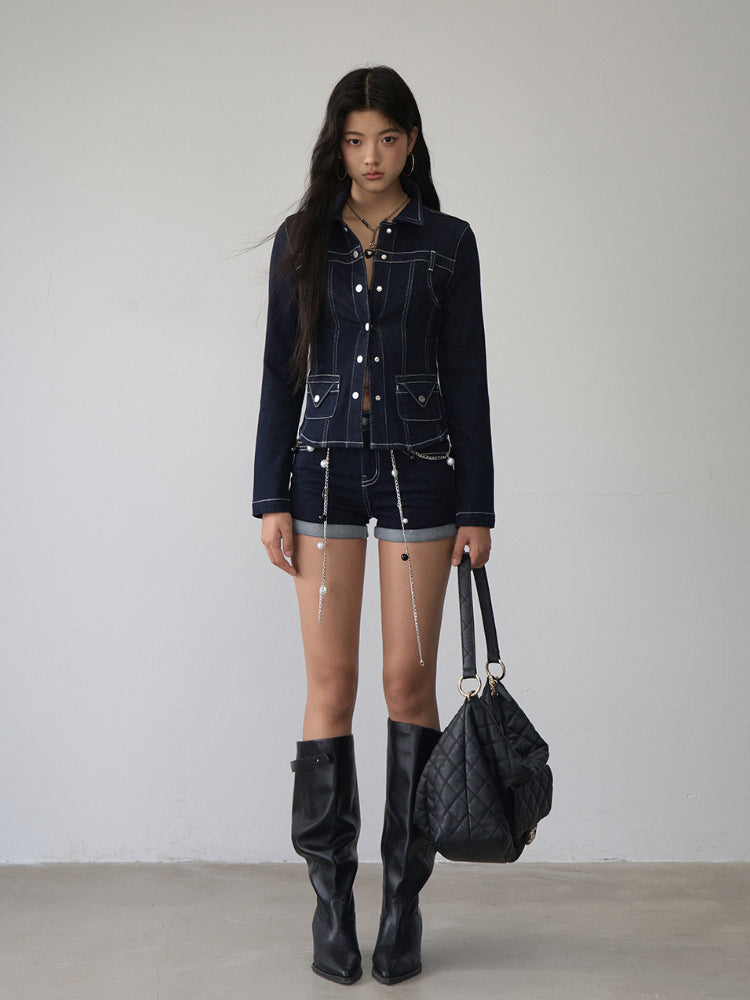 Straight-leg Cuffed Denim Shorts