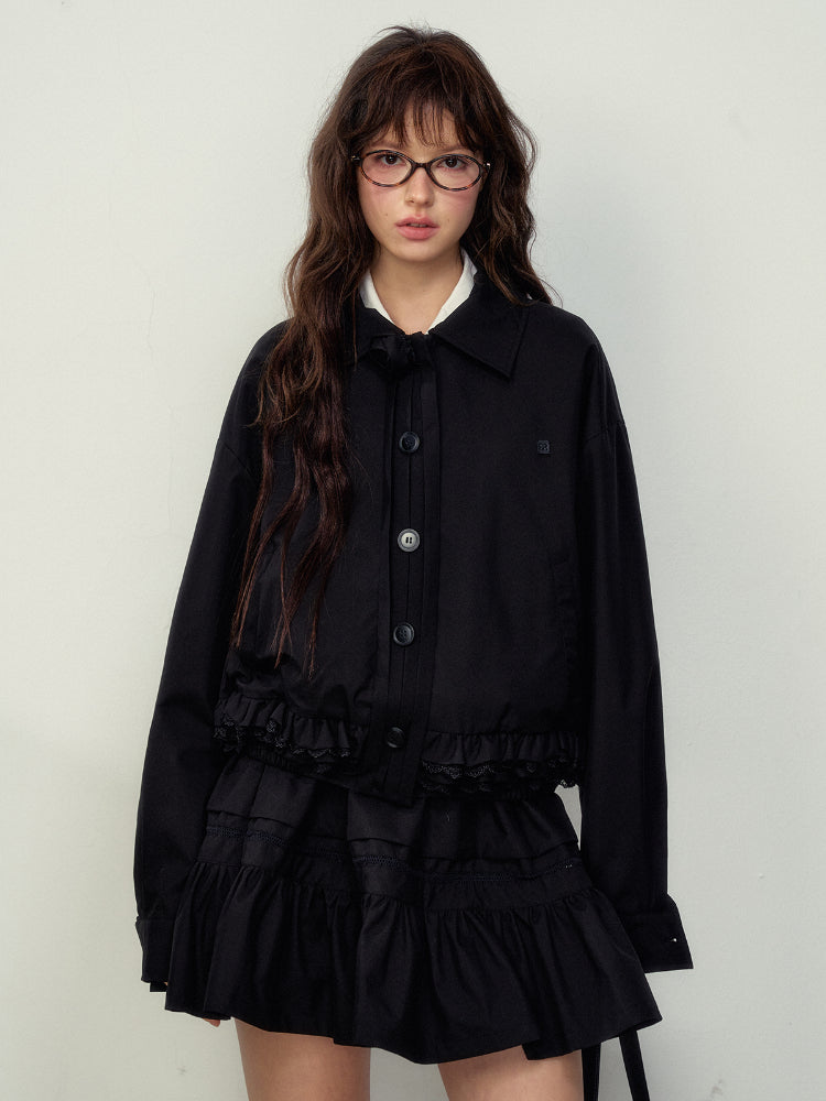 Lace-Trimmed Jacket & Skirt Set