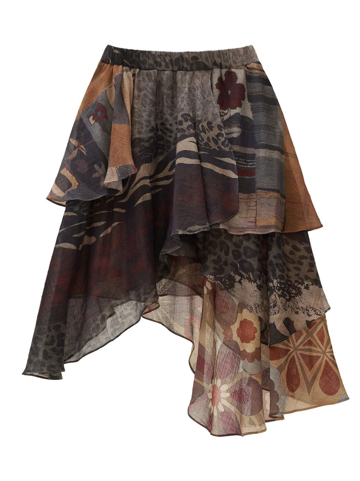 Layered Printed Ruffle Midi Skirt