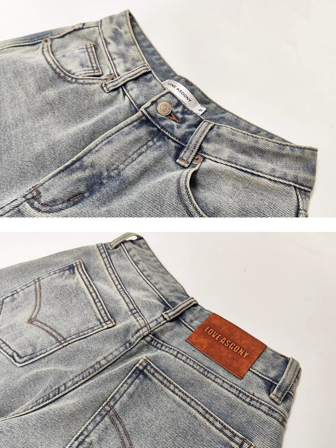 Light Blue Washed Distressed Straight-Leg Jeans