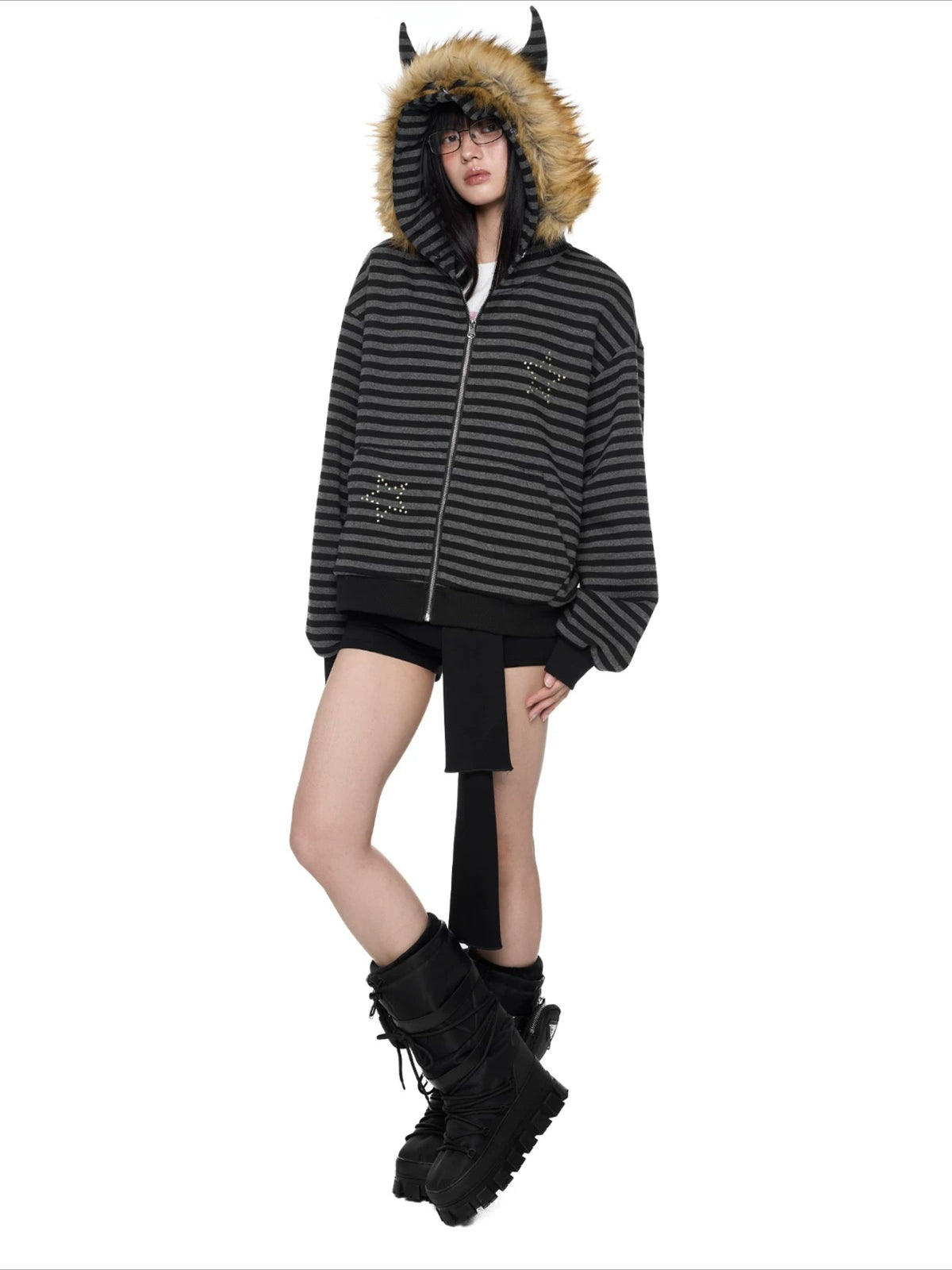 Devil Ear Stripe Hoodie