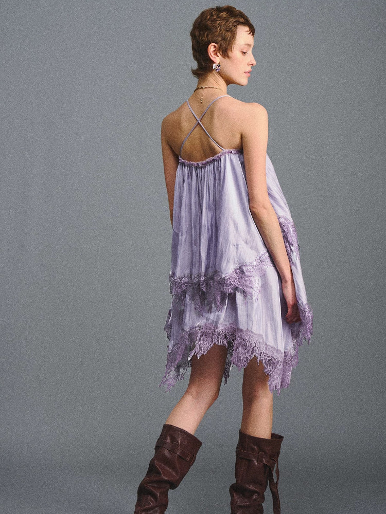 Lilac Beaded Satin Cami Dress