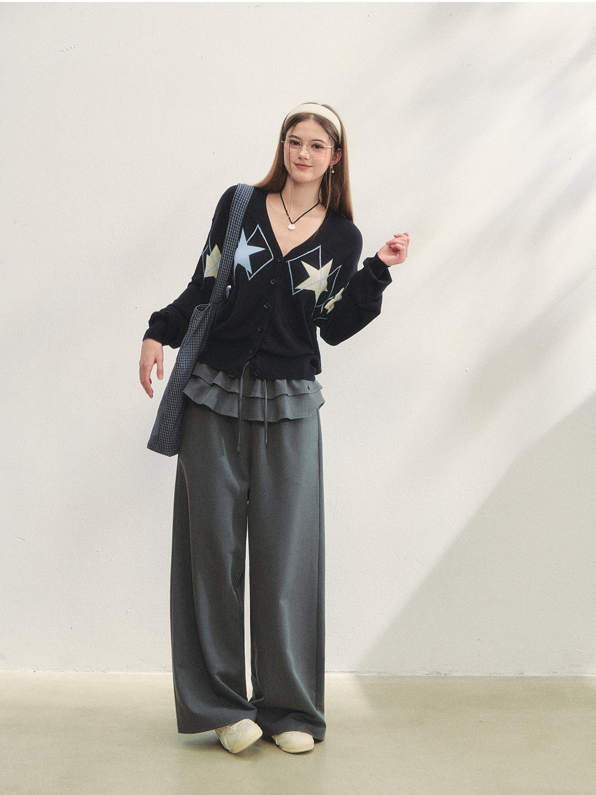 Two-piece Double-layer Ruffle Tie Straight Pants