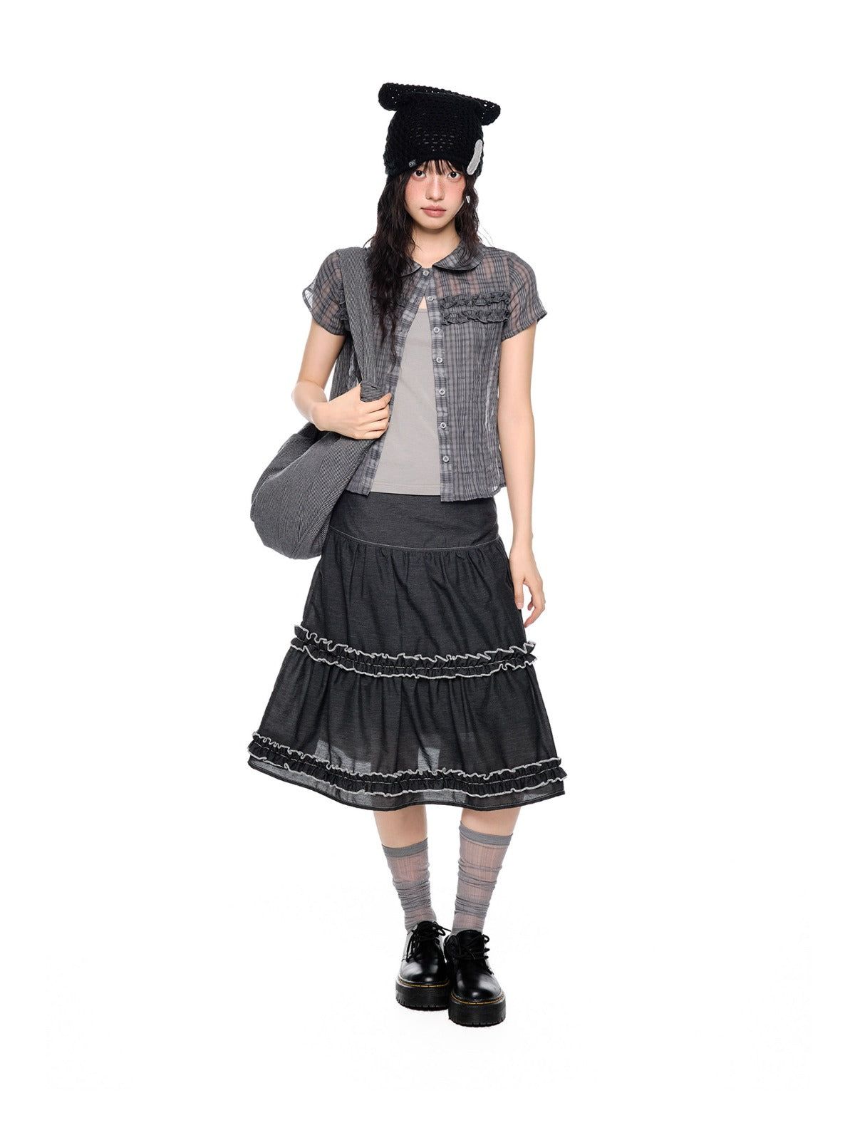 Ruffle Layered Midi Skirt