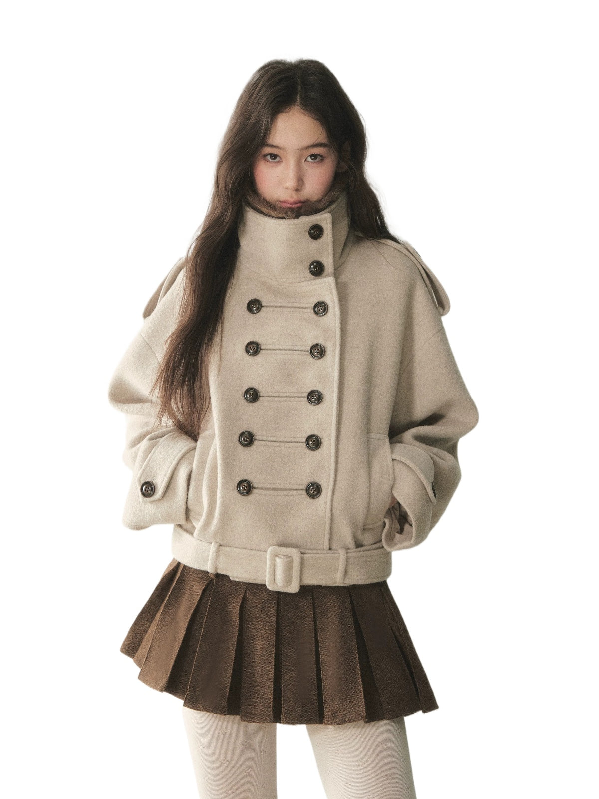 Double-Breasted Wool Cape Coat