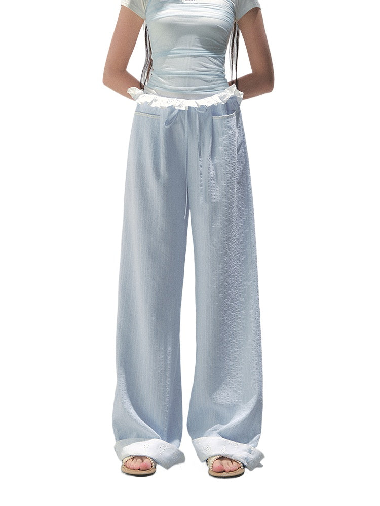 Vertical Striped Drawstring Waist Pink - Blue Pants