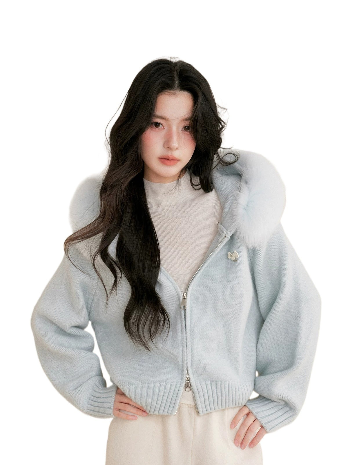 Fur Collar Knit Cardigan