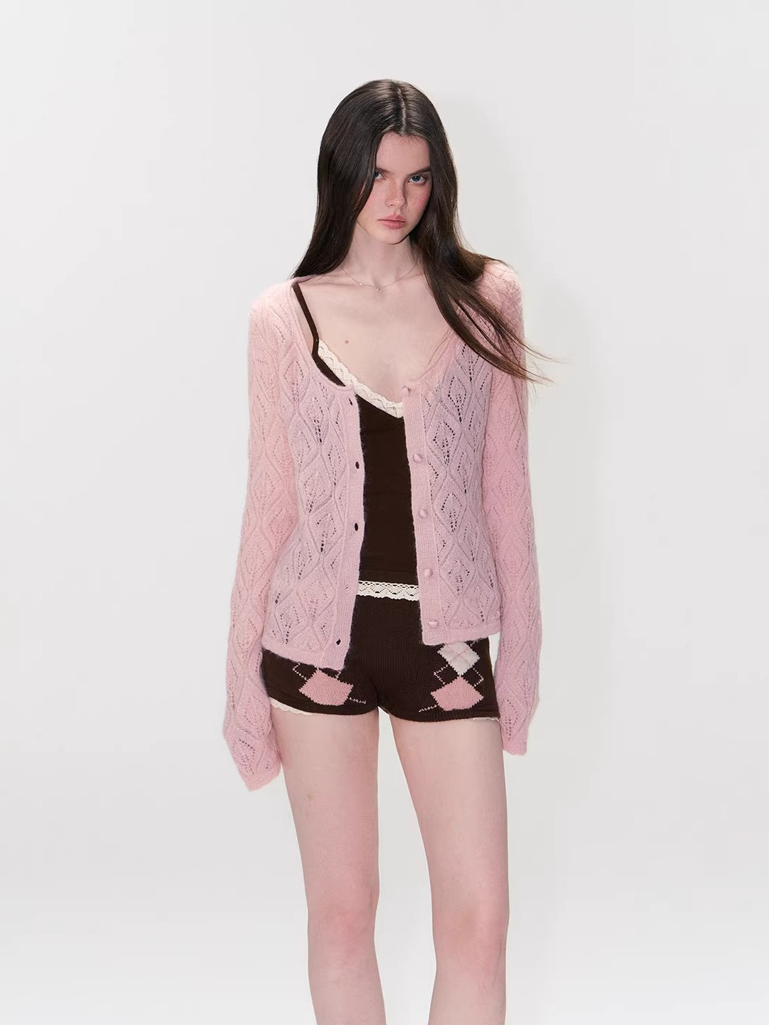 Mohair Hollow Out Knit Cardigan