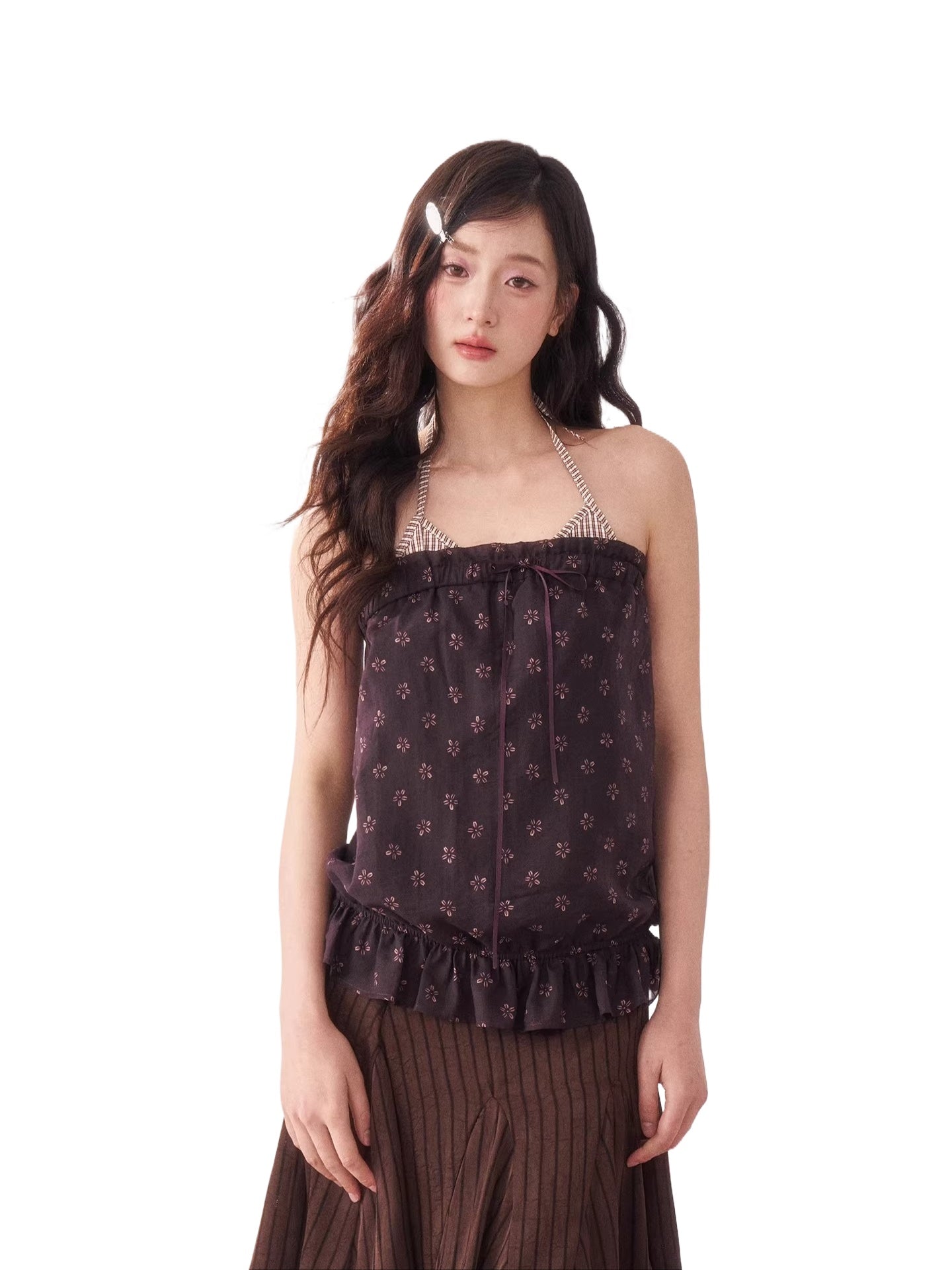 Purple & Yellow Floral Halter Camisole