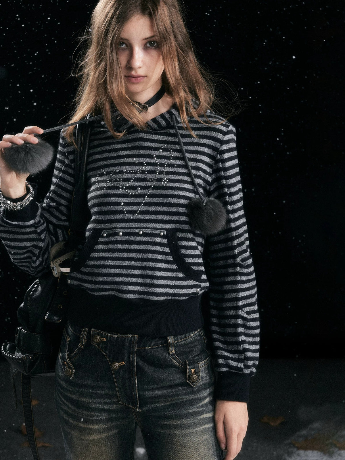 Striped Cat Ear Knit Hoodie