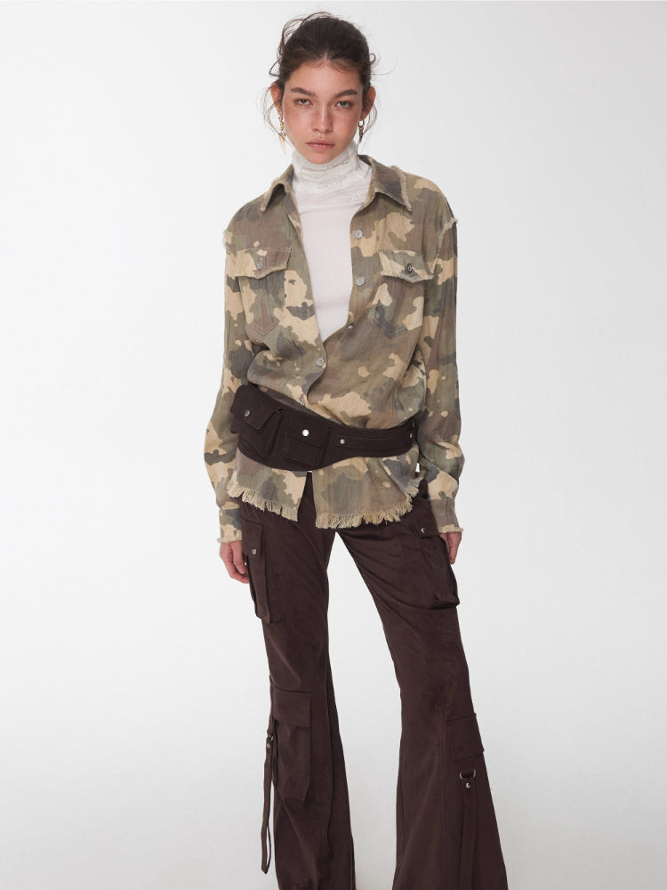 Camo Pleated Fringe Shirt