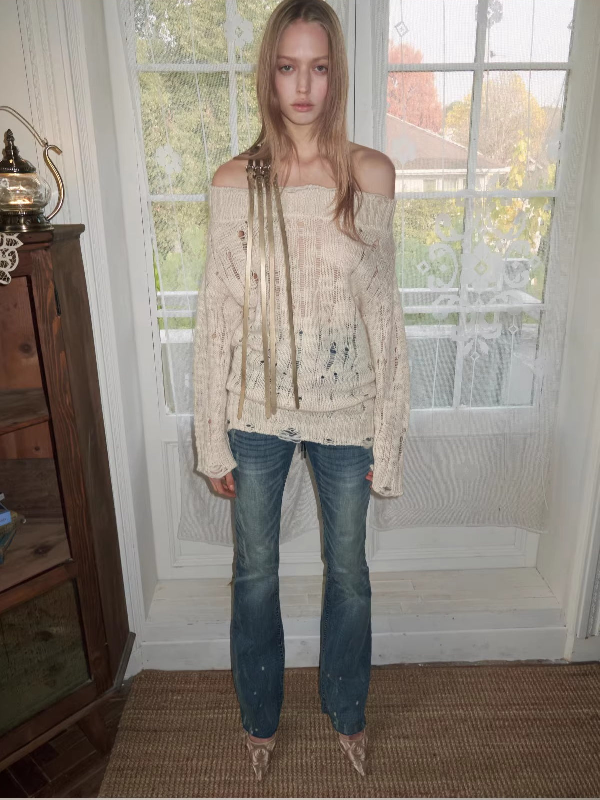 One Shoulder Cable Knit Sweater