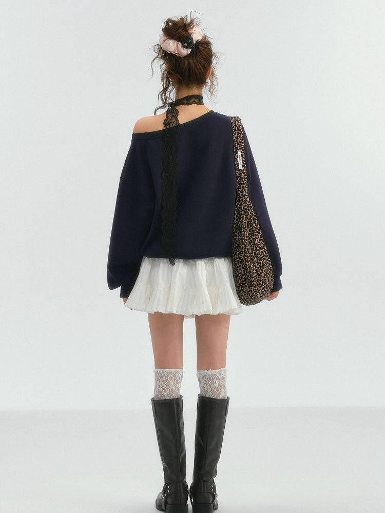 Lace Trim Off-Shoulder Sweatshirt