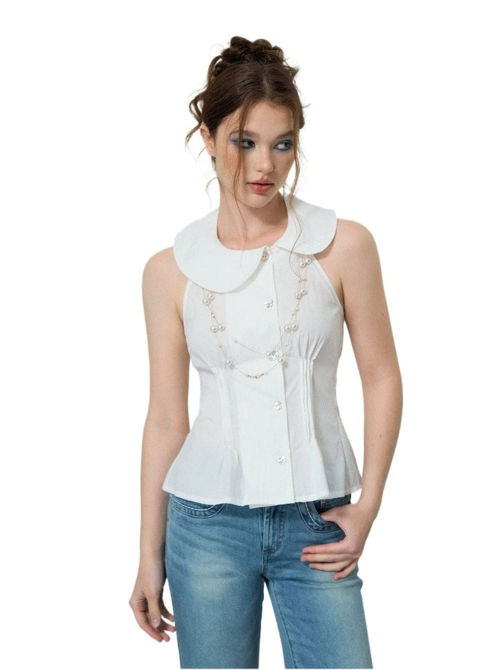 White Asymmetric Doll Collar Top