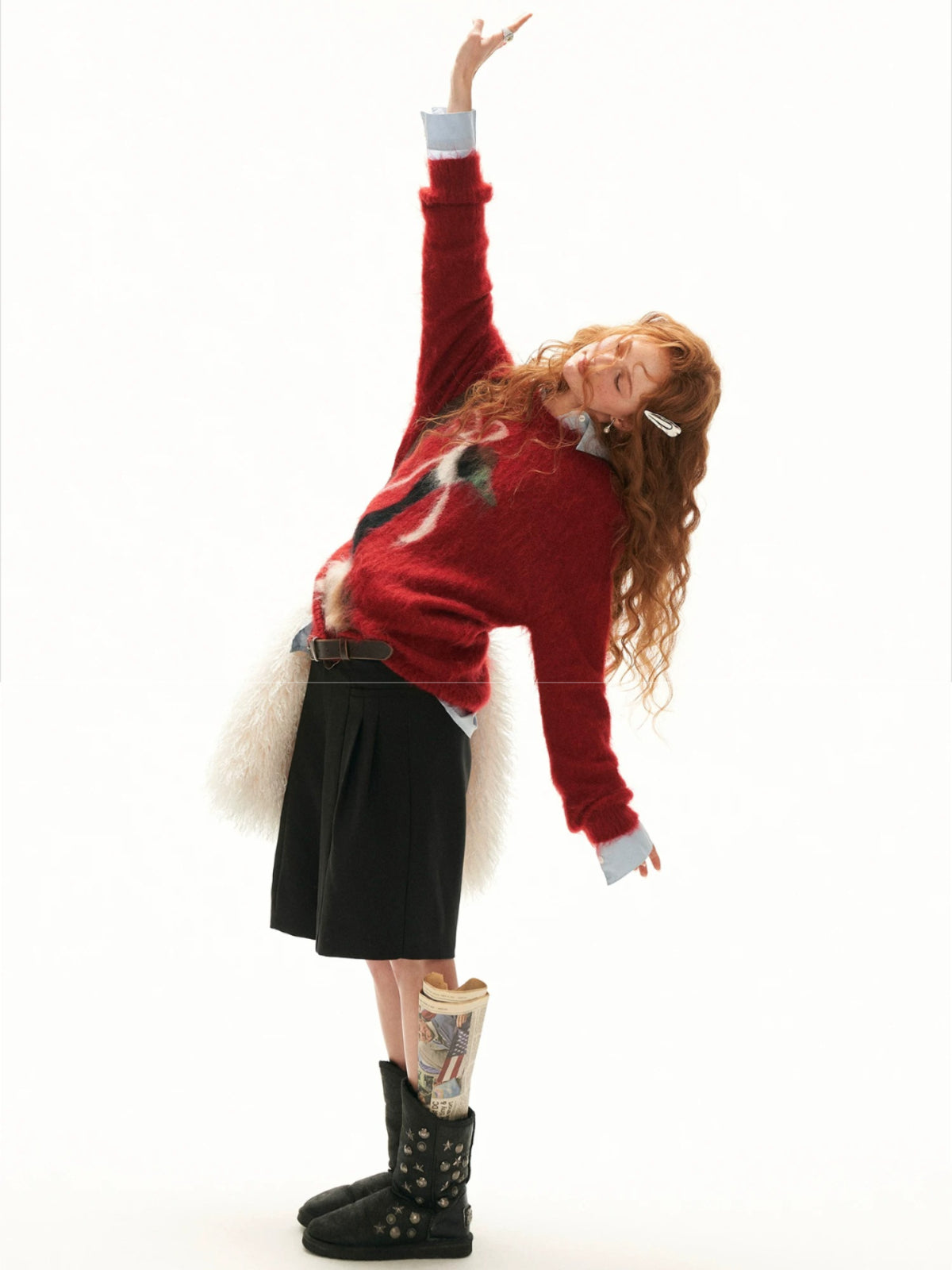Bow Pattern Relaxed Knit Sweater