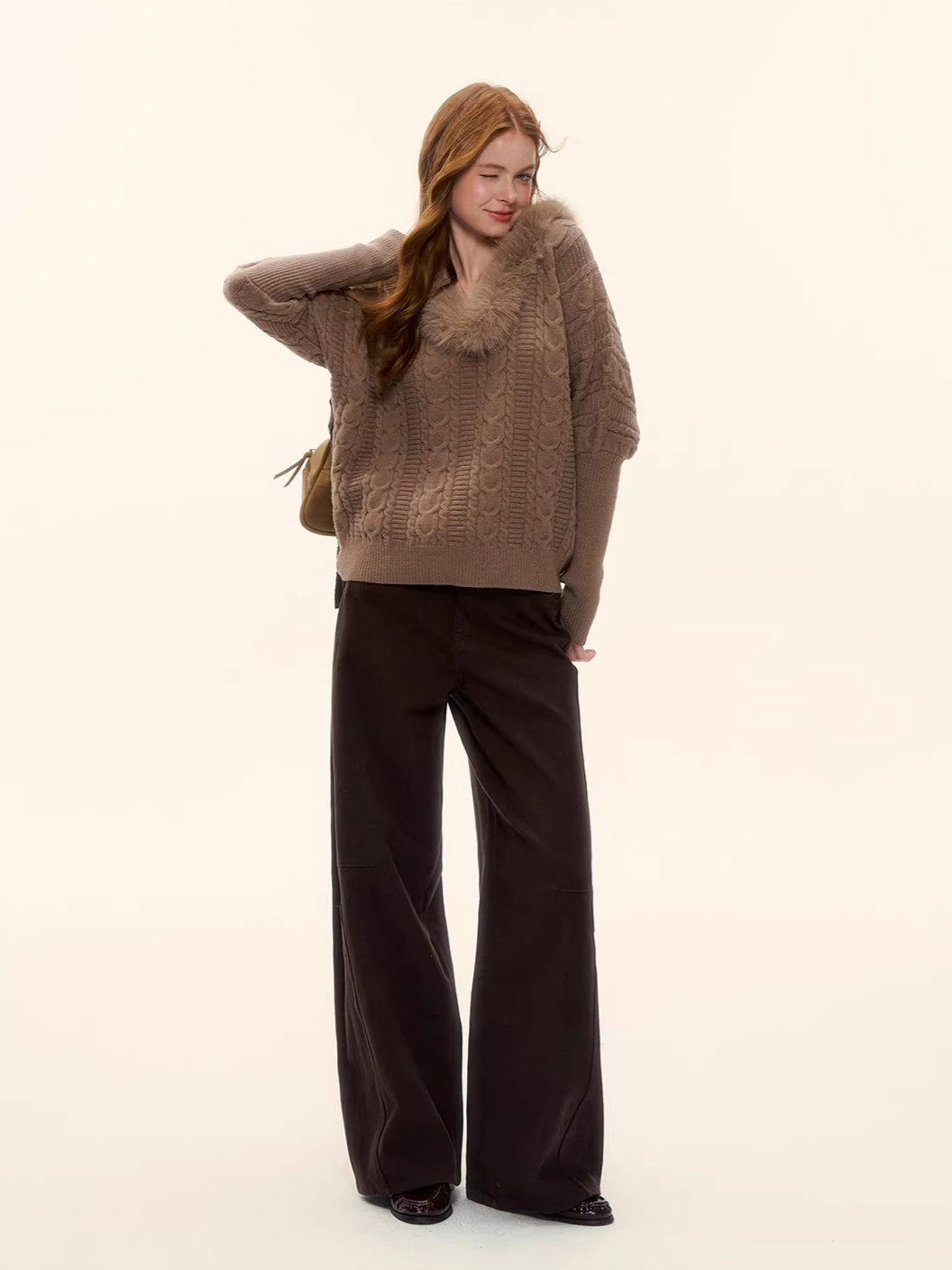 V-Neck Cable Knit Sweater