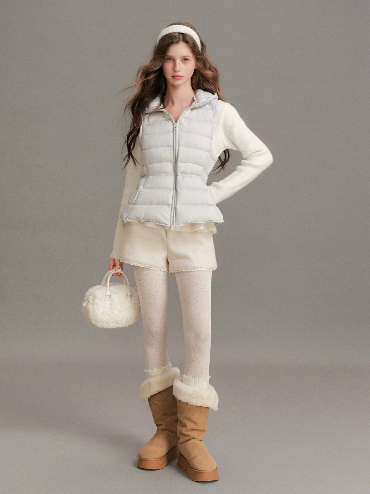 Drawstring Waist Hooded Down Vest