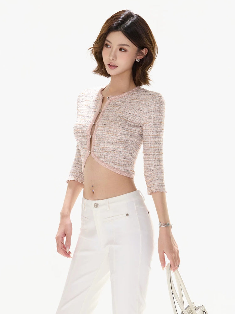 Pink Knit Crop Cardigan