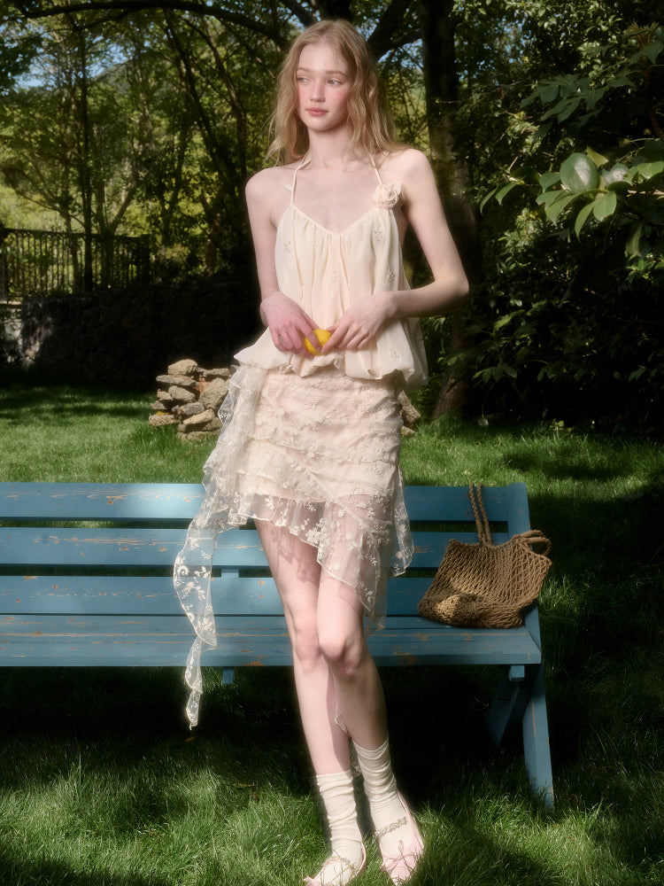 Cloud-like Sequin Embroidered Halter Top