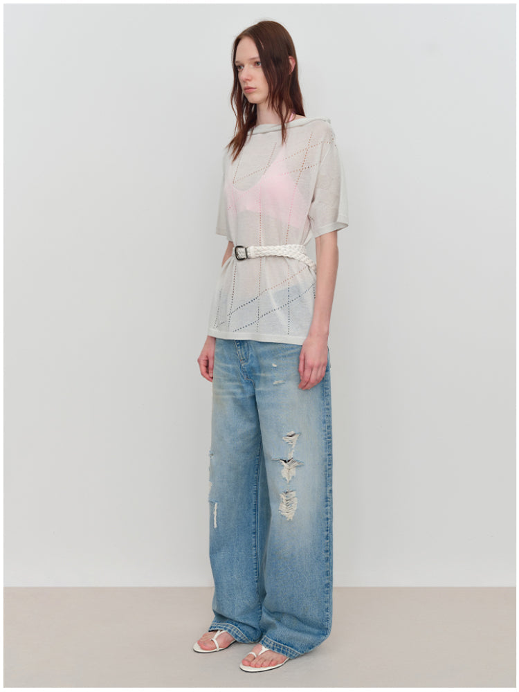 Light Blue Ripped Low-Rise Jeans
