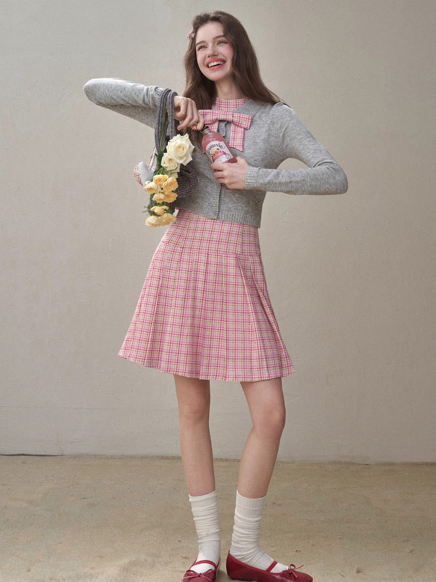 Mint & Strawberry Check Halter Dress