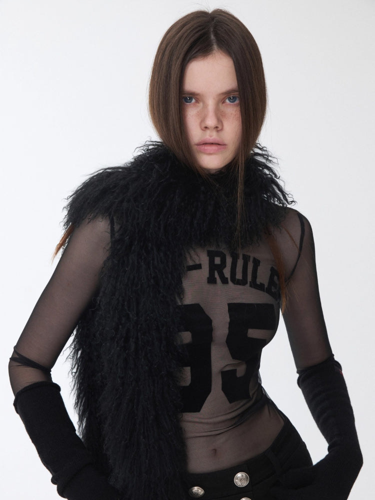 Flocked Mesh Sporty Turtleneck Top