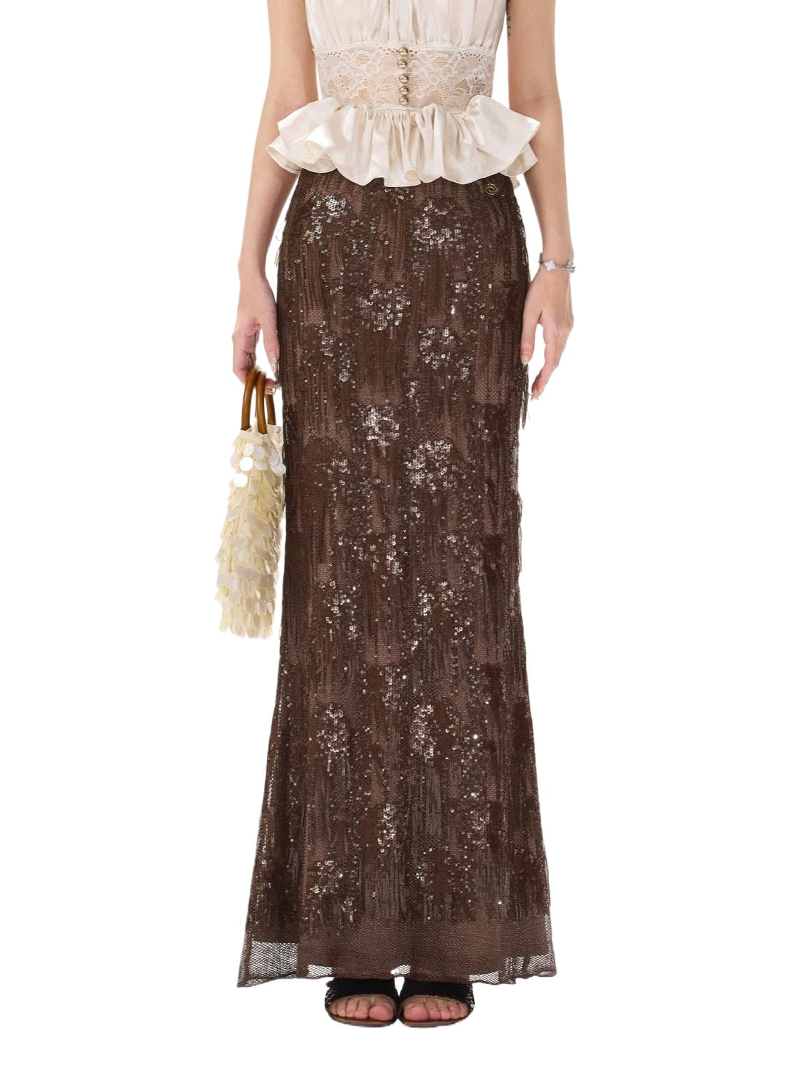 Brown Tassel Sequin Mermaid Skirt