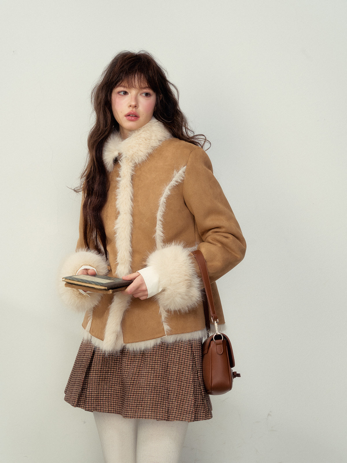 Khaki & Pink Shearling Coat