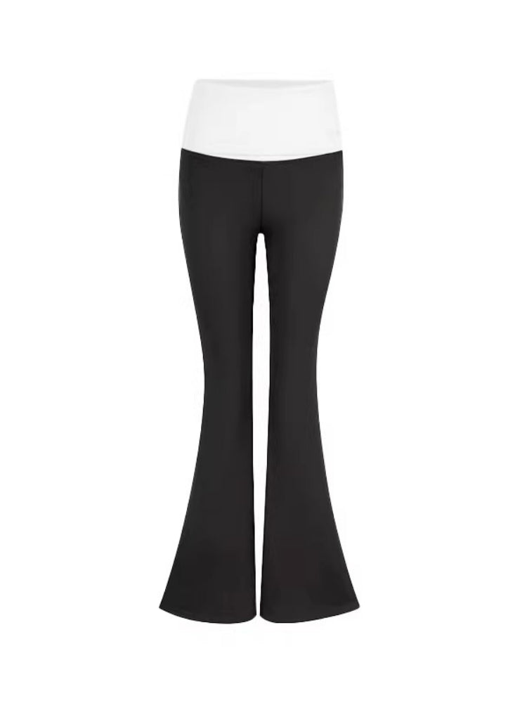 Color-Block Faux-Layered Low-Rise Flared Yoga Pants