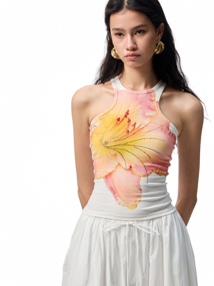 Floral Print Rhinestone Vest