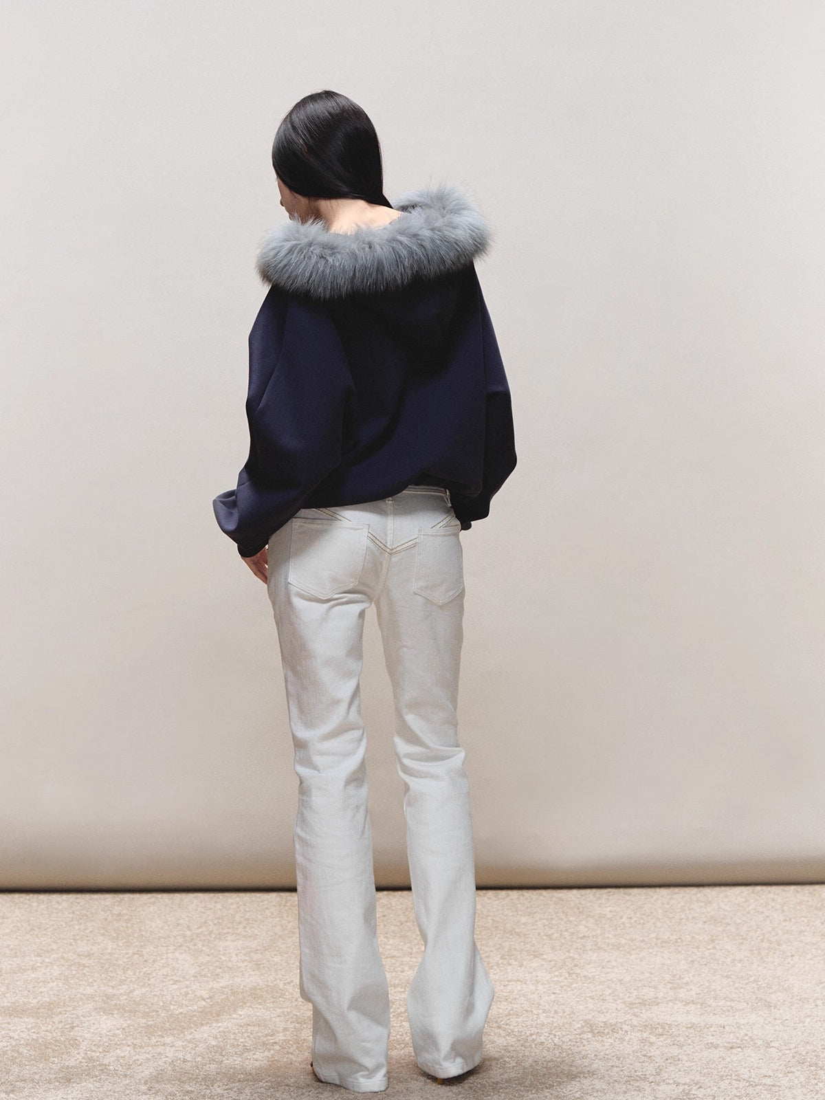 Batwing Hooded Fur-Collar Jacket