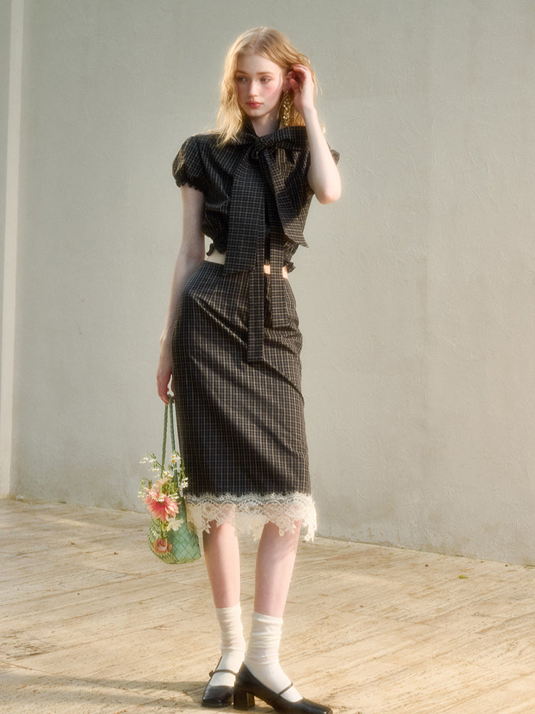 Natural Cotton Bow-Tie Shirt & Skirt Set