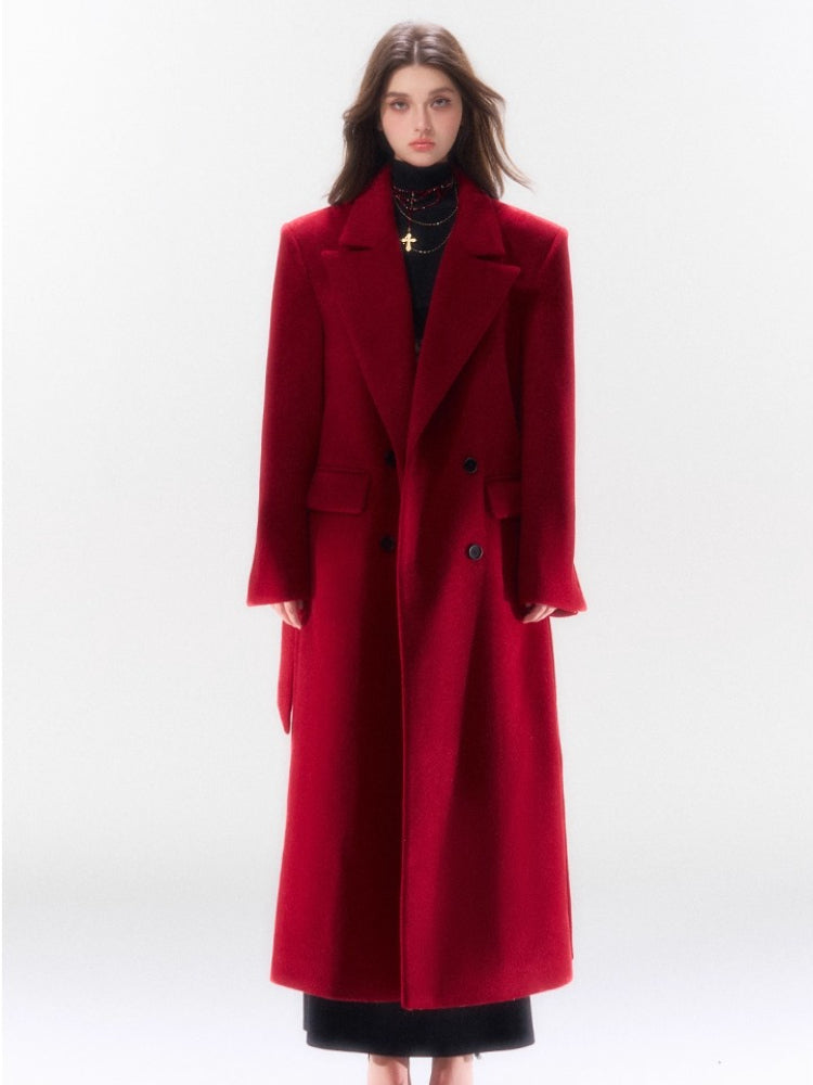 Hokkaido Wool-Blend Belted Lapel Long Coat