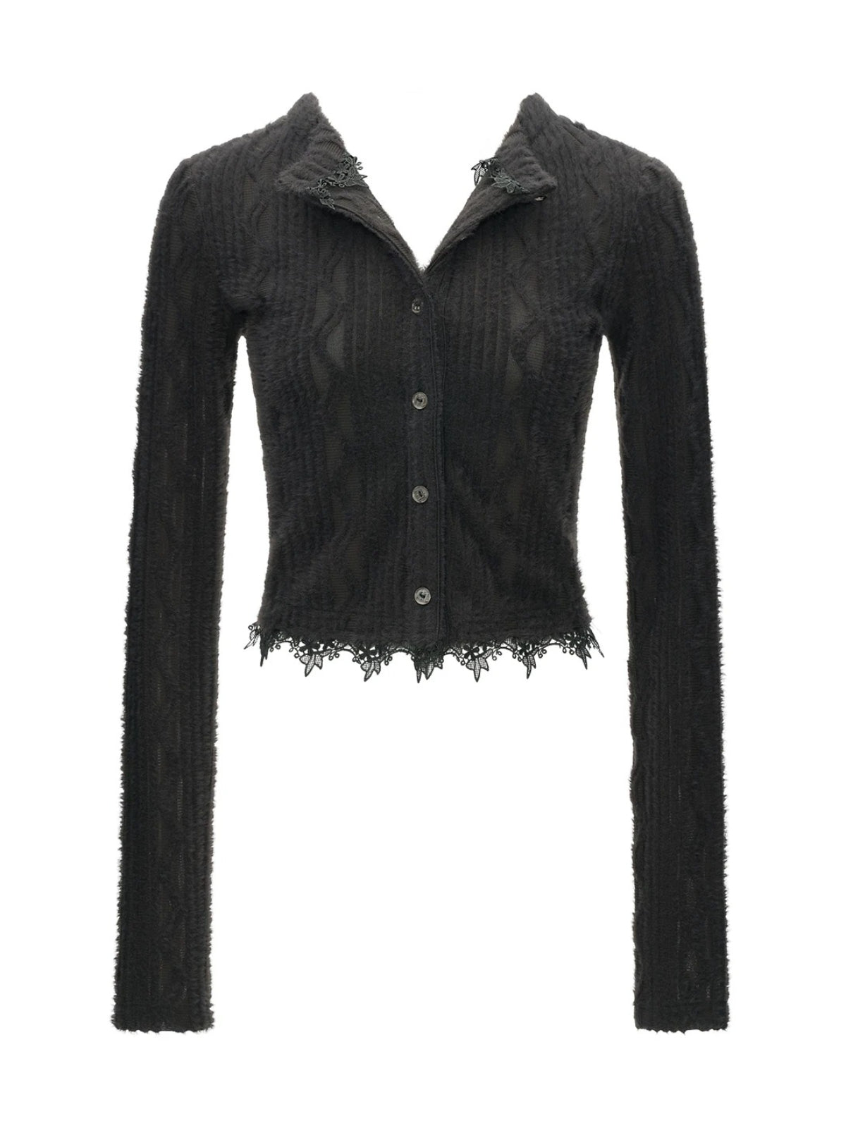 Lace Trim Textured Cropped Cardigan