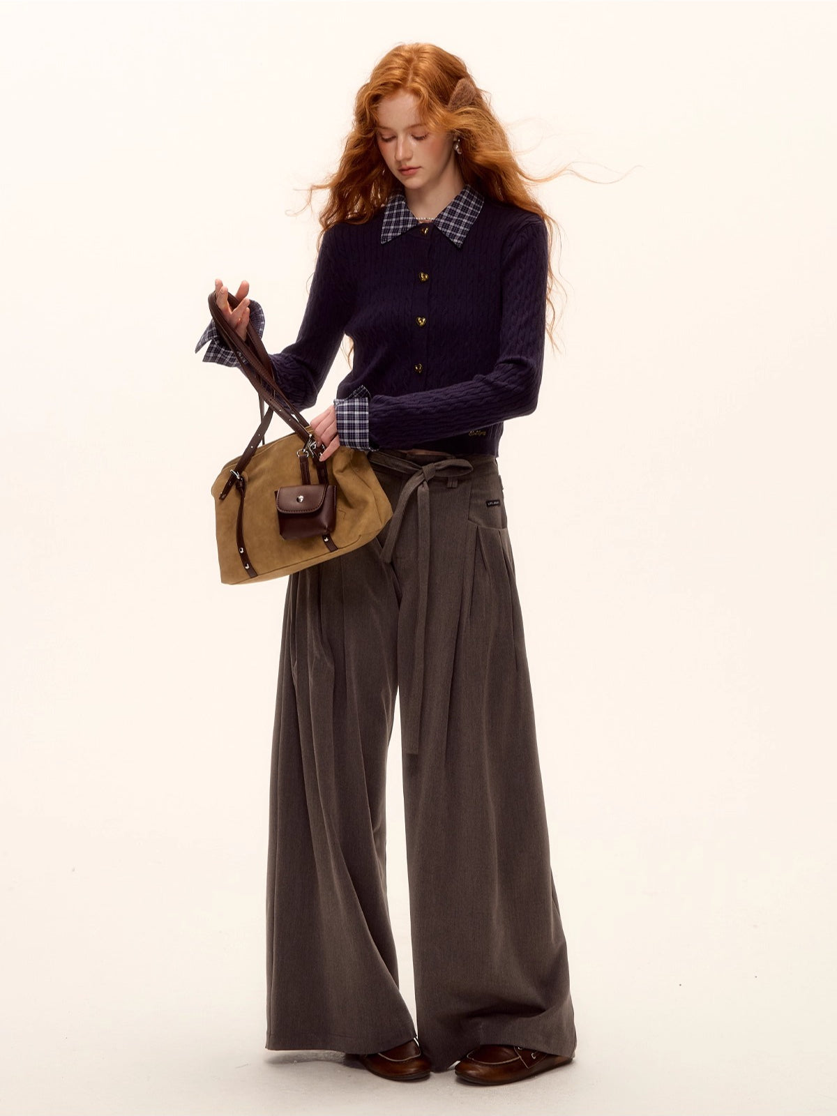 Pleated Tie Wide-Leg Pants