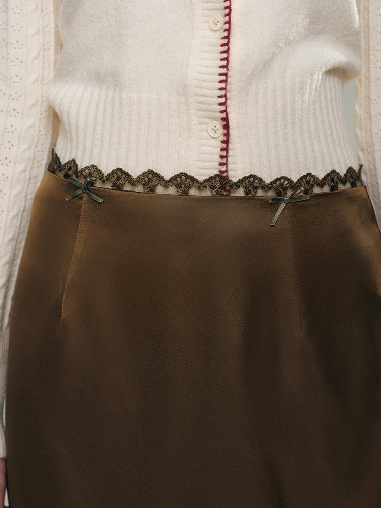 Lace Satin Midi Skirt