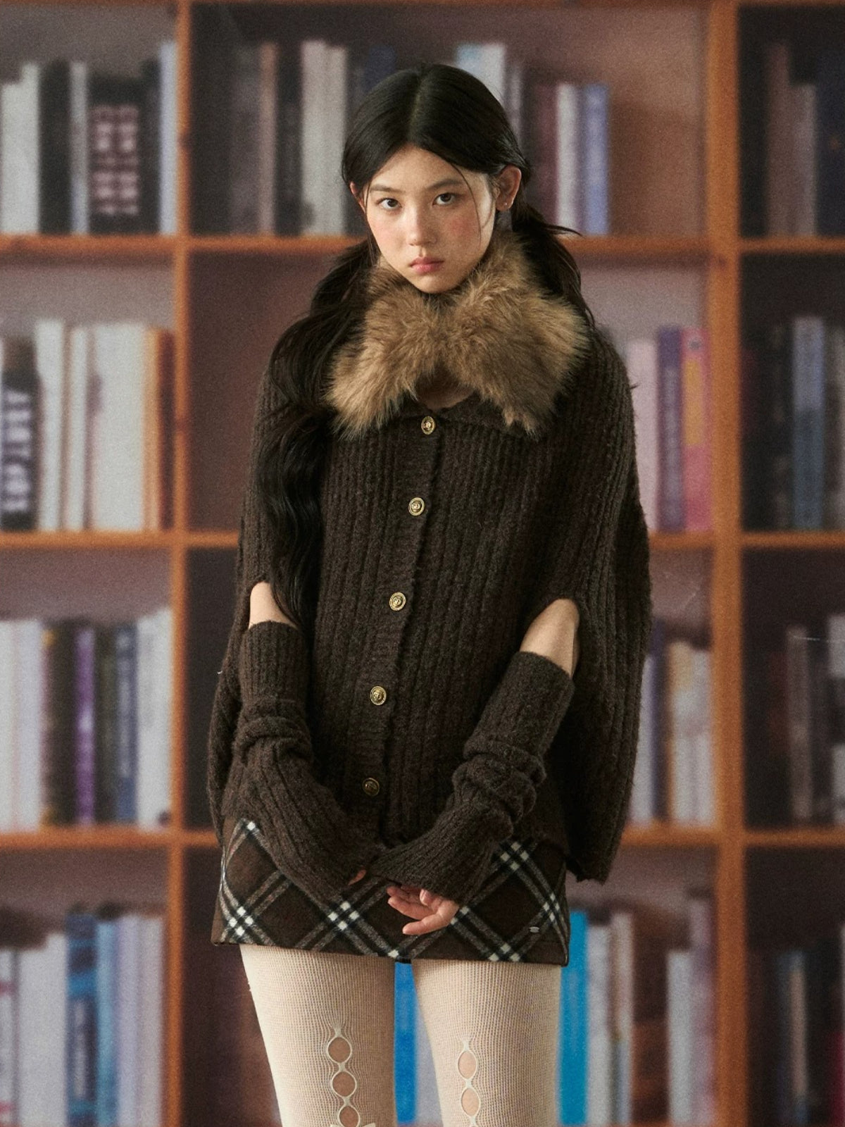 Retro Fur Collar Cape Cardigan